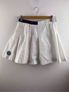 Vintage Wimbledon Pleated Tennis Skirt White Purple Green Retro XXS XS Size 8